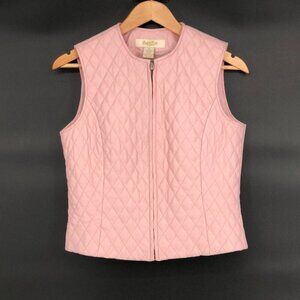 Peck & Peck Women's Quilted Lamb Leather Vest S Pink Zip-up Equestrian Preppy